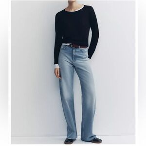 NEW ZARA Jeans Women Size 2 Blue Cotton RF High Rise Full Length Wide Leg Preppy